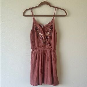 love, Fire Mauve Floral Embroidered Mini Dress
